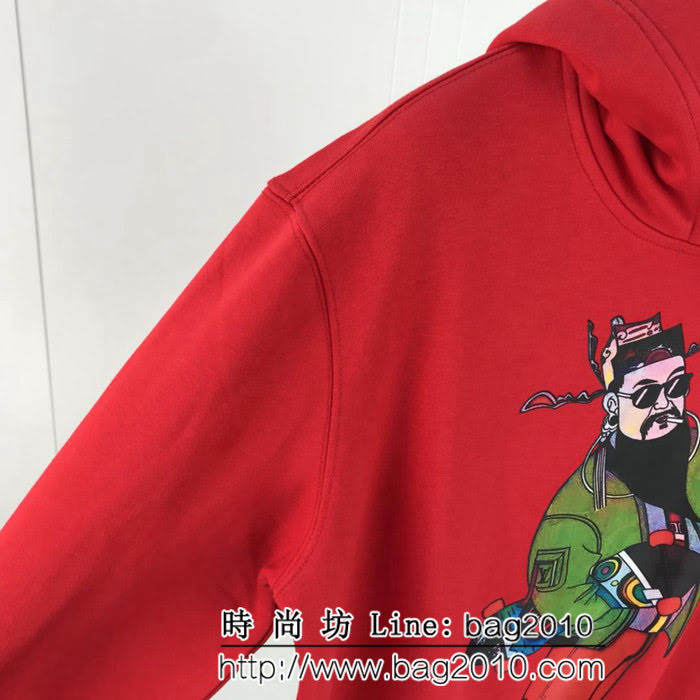 LV路易威登 19ss秋冬 新年款 中國紅財神 帽子刺繡字母衛衣 男女同款 ydi2452